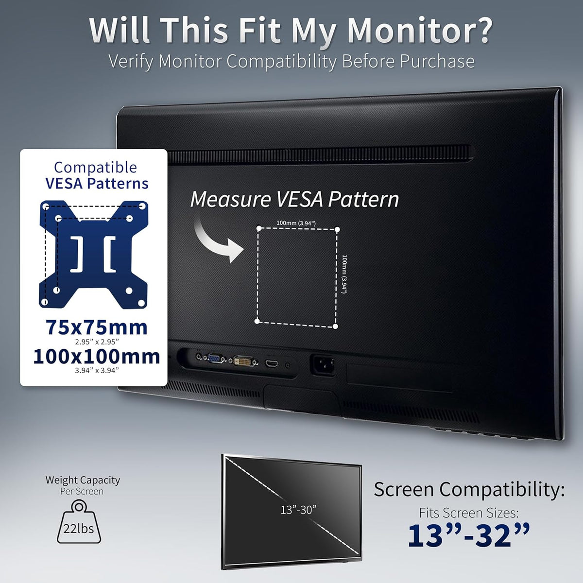 vivo dual monitor desk stand for 13 to showing dimensions