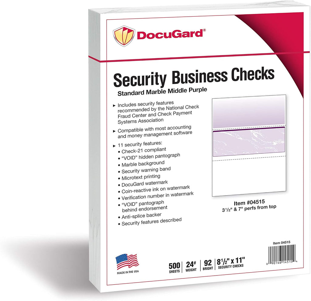 docugard standard purple marble middle high security check shown in use