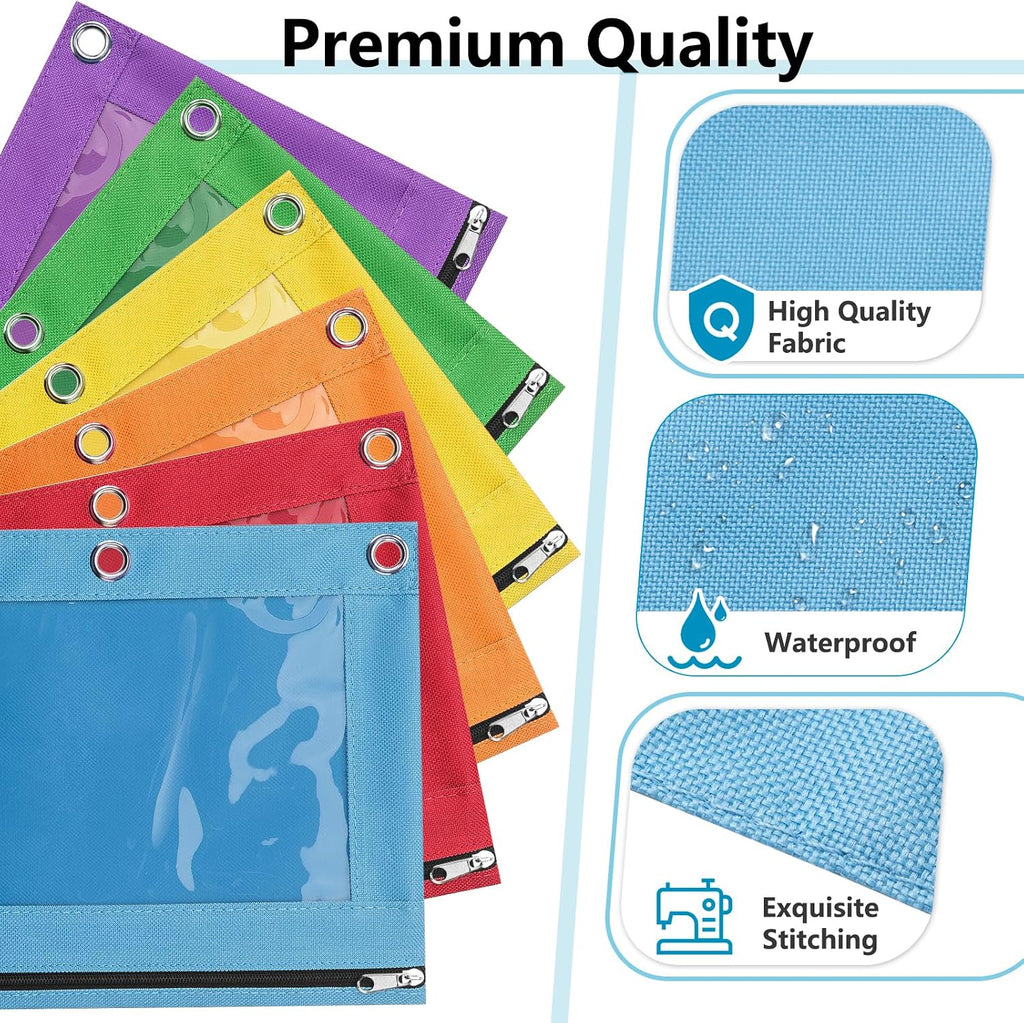Forvencer 6 Pack Pencil Pouches for 3 Ring Binder, Smooth Zipper Pencil Bag | Pencil Pouch, Multi-Color Pencil Case for Binder, Clear Top Binder Pencil Pouch, Pencil Bag with 3 Re-enforced Grommets