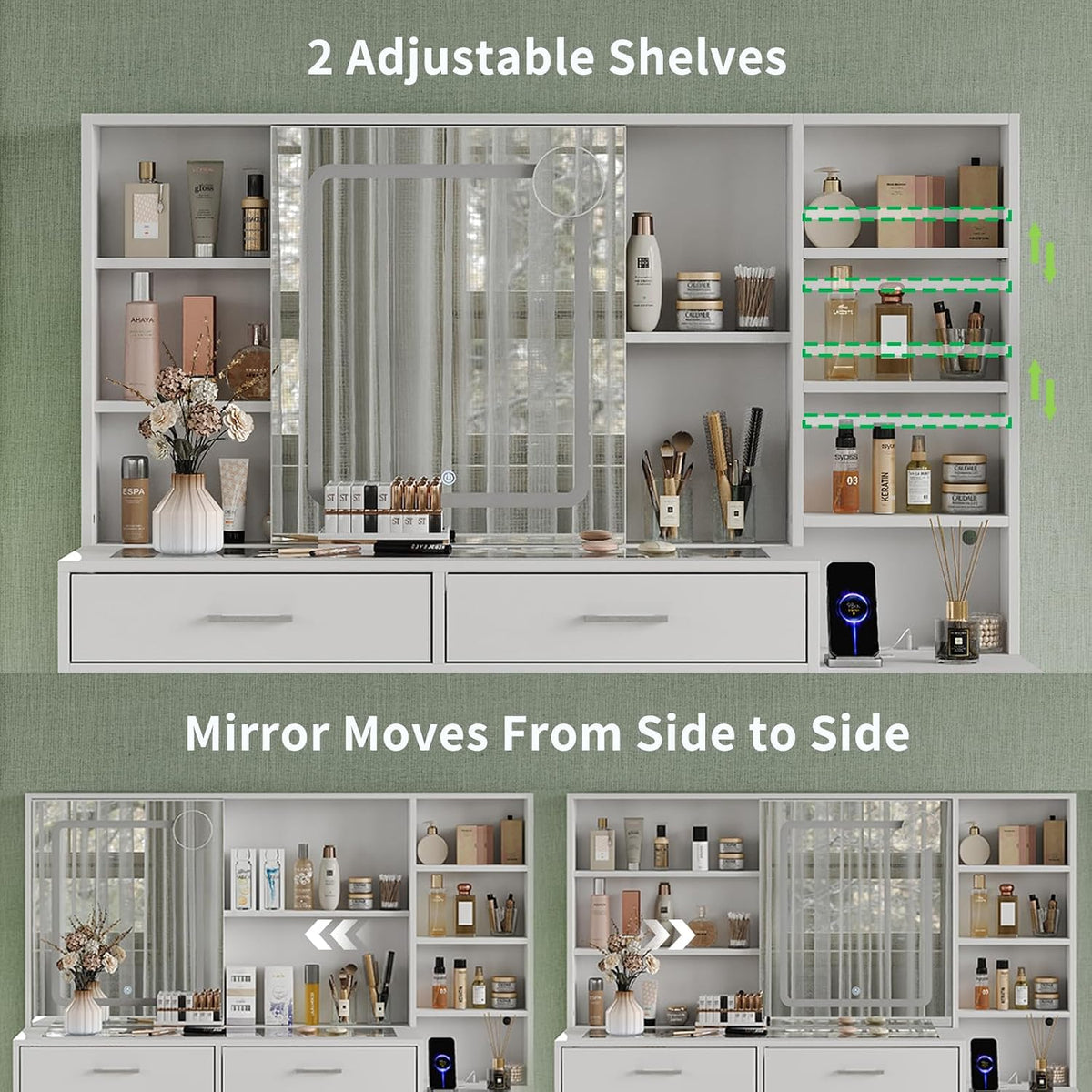 Yanosaku 51" Makeup Vanity with Sliding Mirror and Lights, Vanity with C...