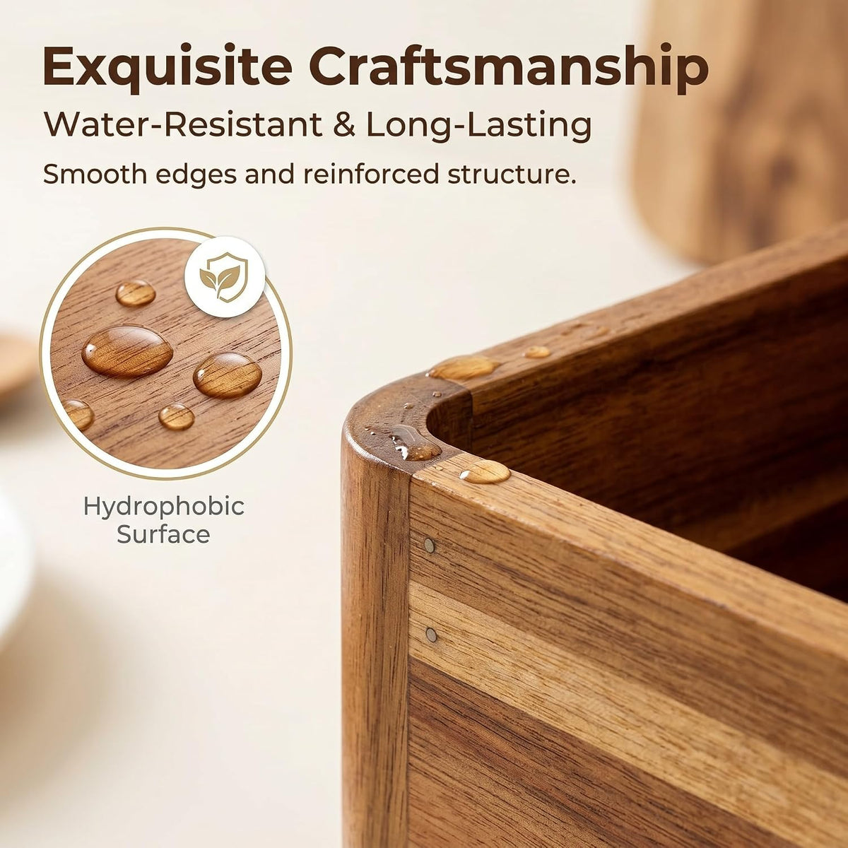 FUSHITON Extra Large Acacia Wood Utensil Caddy, 4 Compartment Rustic Countert...