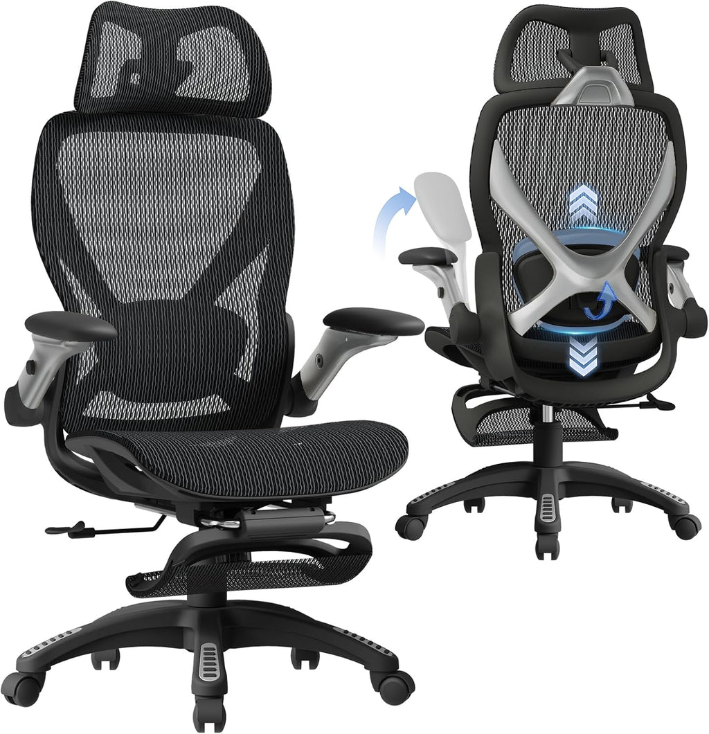 elabest x100 ergonomic mesh office chair with footrest, main product view