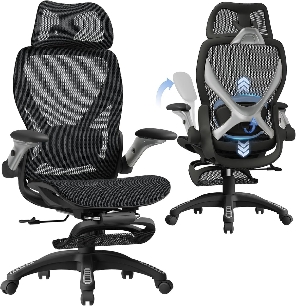elabest x100 ergonomic mesh office chair with footrest, main product view