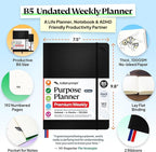 Purpose Planner Notebook B5 7.5”x9.8” Undated 2026 Daily Weekly and Monthly - Image 2