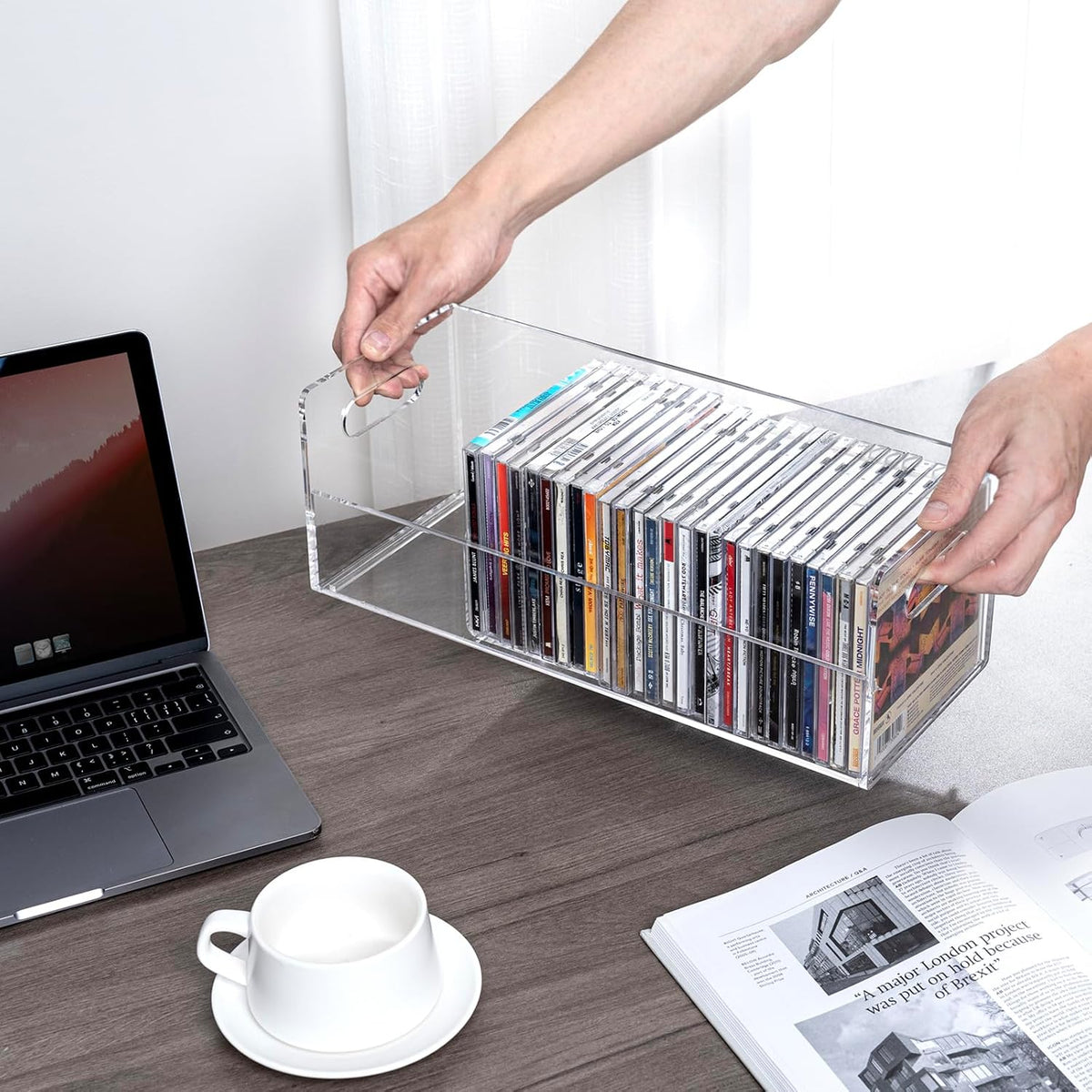 MyGift Modern Premium Clear Acrylic Stackable CD Holder Rack with Cutout Carr...