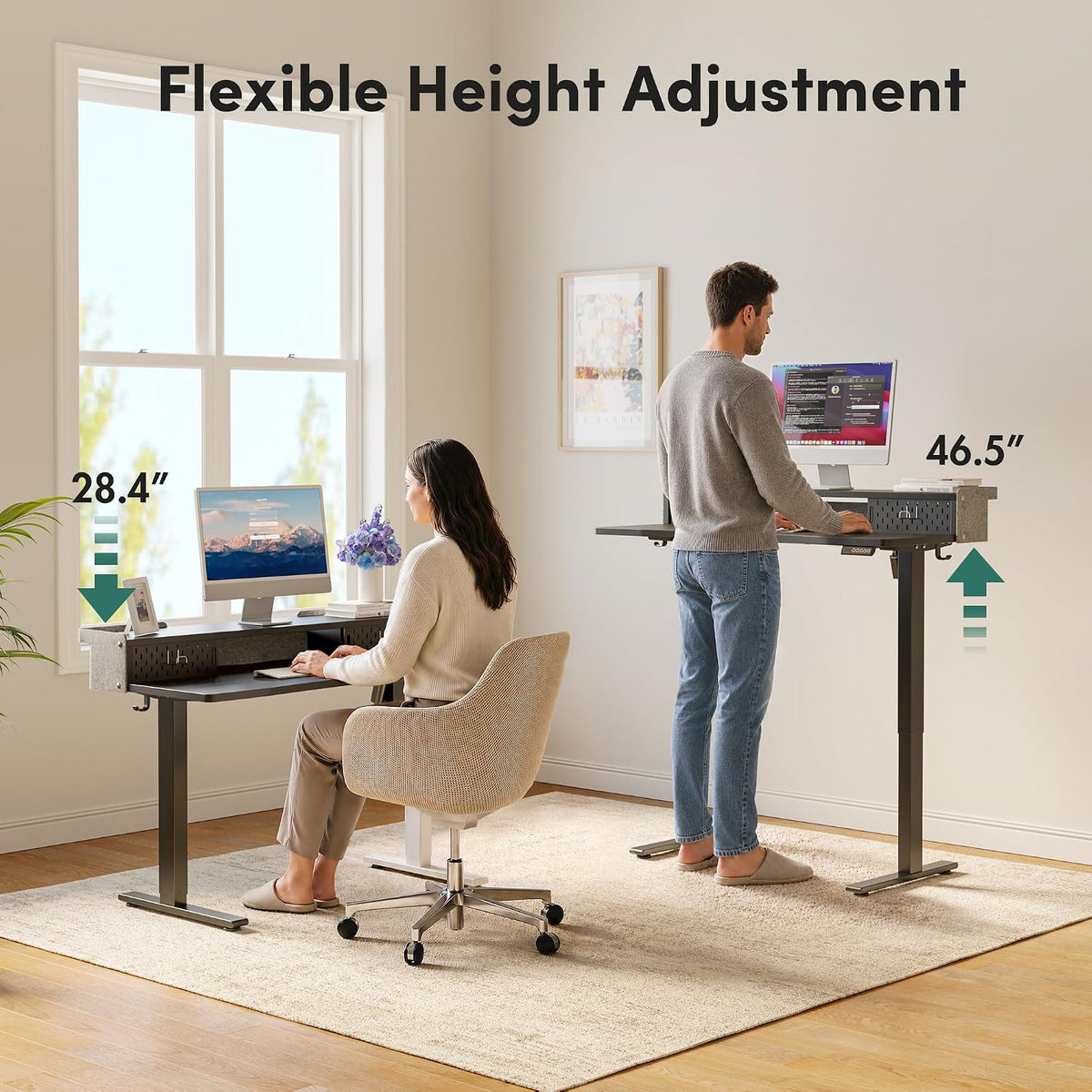FEZIBO 48 X 24 Inch Standing Desk with Storage, Adjustable Height Sit Stand D...