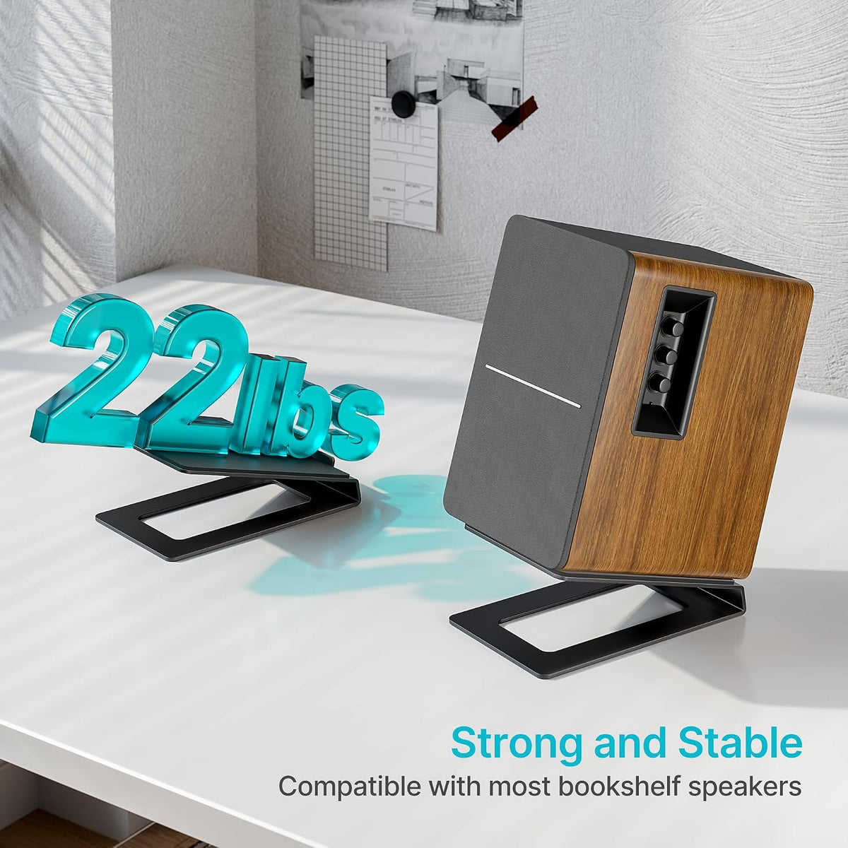 Desk Speaker Stands for Most Bookshelf Speakers, 22 lbs Capacity, 1 Pair