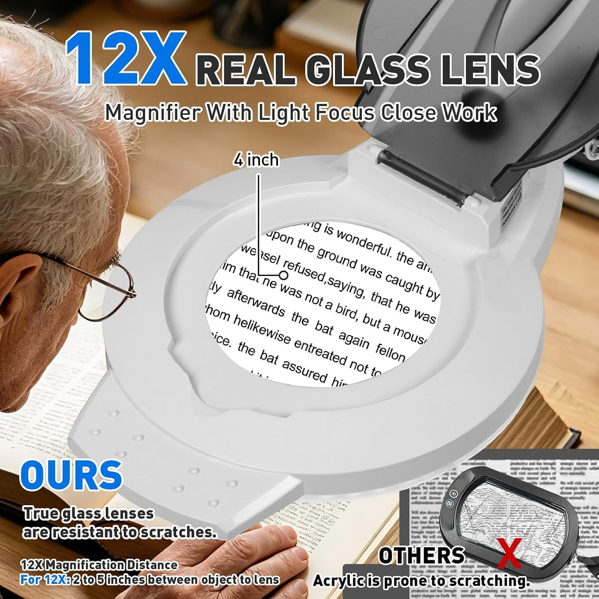 KIRKAS LED Magnifying Lamp with Clamp, 2,200 Lumens Dimmable 28in 12X