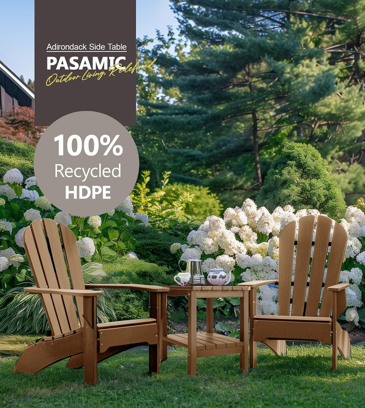PASAMIC Outdoor Side Table, 2-Tier Storage Patio Side Table, HDPE Adirondack ...