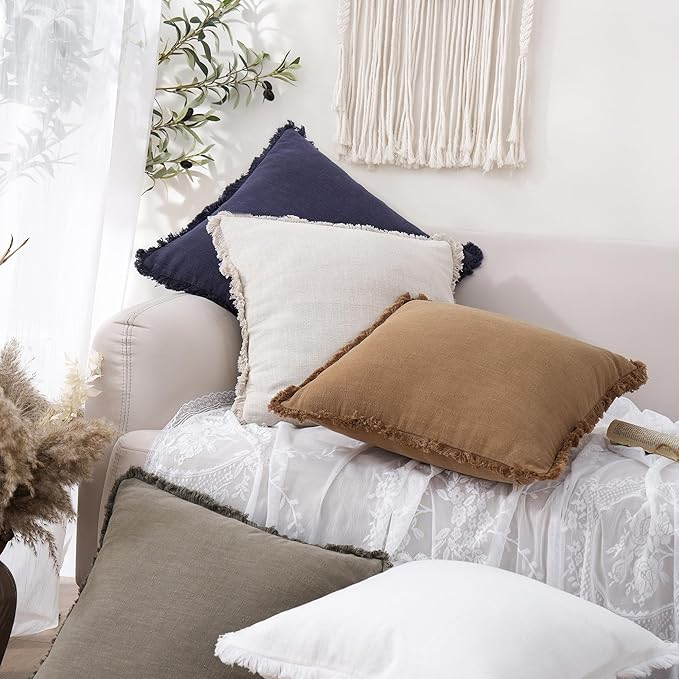 Foindtower Set of 2 Decorative Linen Fringe Throw Pillow Covers Cozy Boho - Image 5