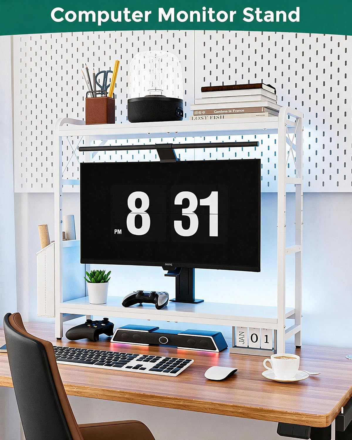 Desk Hutch Dorm with Adjustable Shelves and Side Pockets
