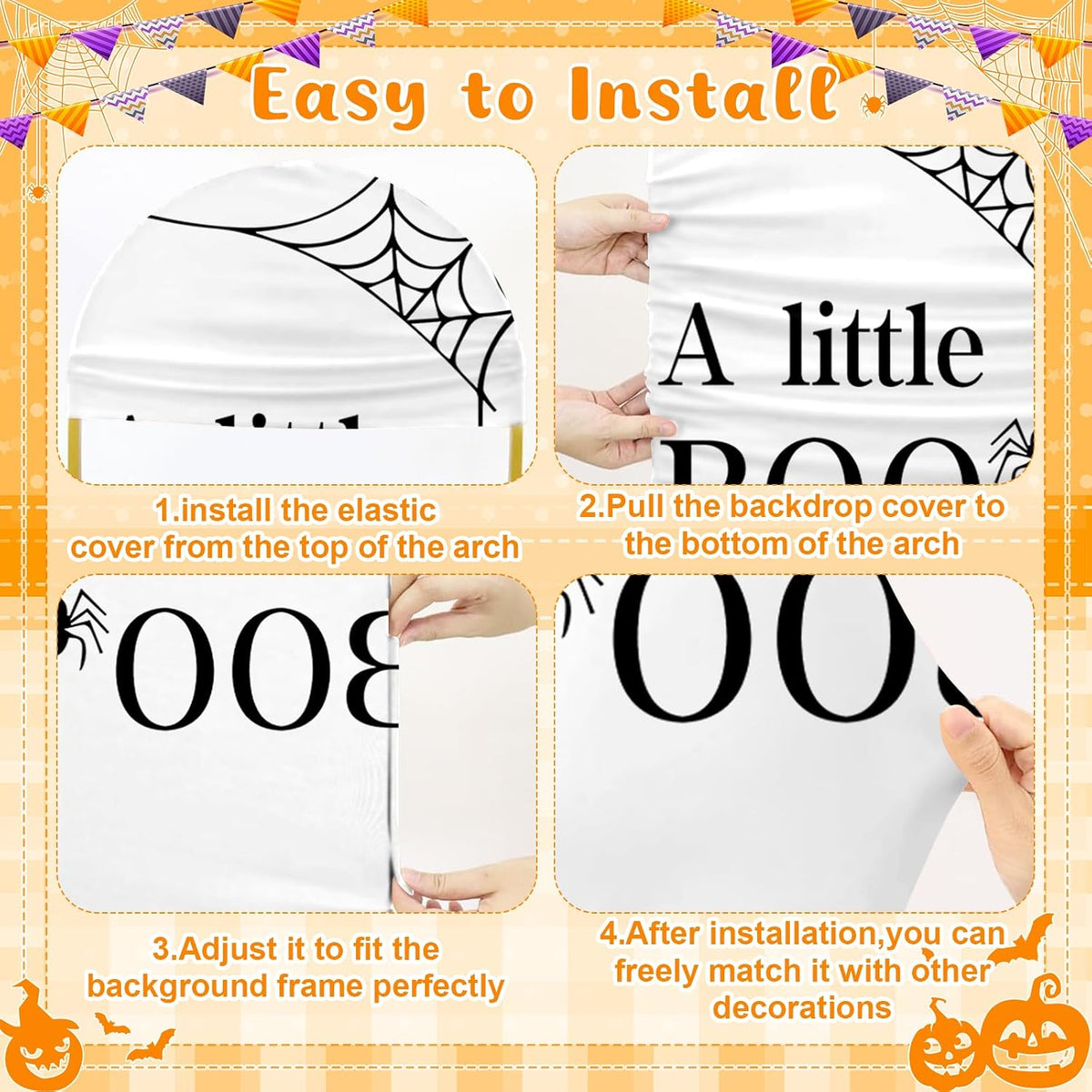 3 Pcs Halloween A Little Boo is Almost Due Arch Backdrop with 4FT 5FT 6FT