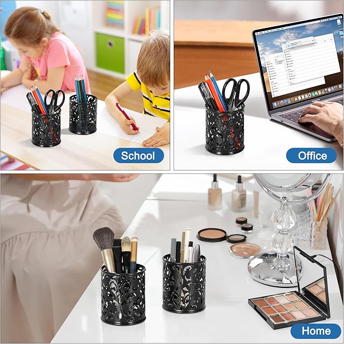 EasyPAG Black Pen Holder for Desk, 2 Pack Round Pen Organizer, Brush Holder for - Image 9