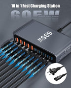695W USB C Charger Block, 10-Port USB C Charging Station GaN IV Travel - Image 5