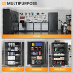 75" tall wheeled garage storage cabinet, rolling metal, front angle view