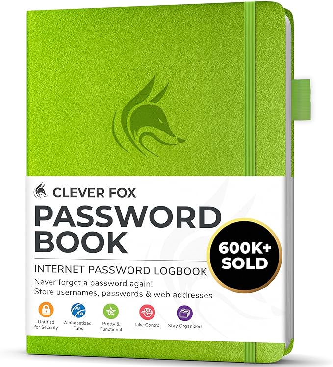 Clever Fox Password Book with alphabetical tabs. Internet Address Organizer by CleverFox