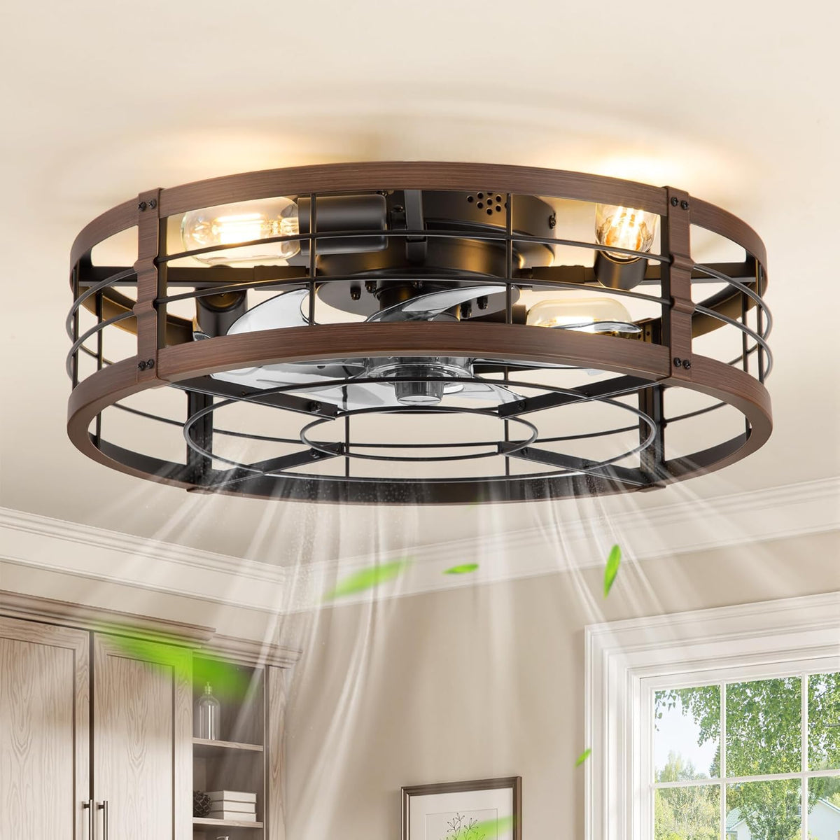 lediary 20" walnut caged low profile ceiling fan, main product view