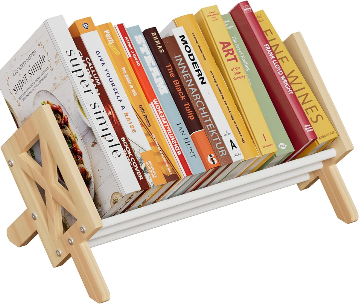 Desktop Bookshelf Organizer, Wood Office Tabletop Book Storage Rack, Tilting ...
