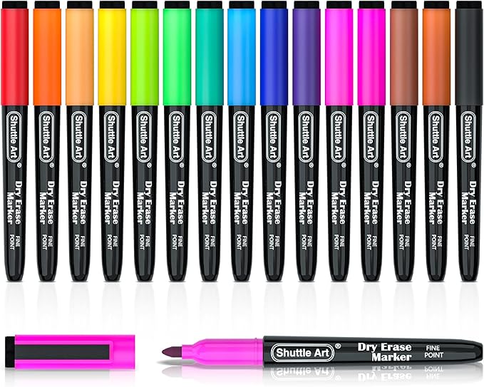 Shuttle Art Dry Erase Markers, 15 Colors Magnetic Whiteboard Markers, Fine Point by ShuttleArt