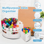 CraftGenes Rotating Art Supply Organizer, 7 Removable Compartments, White | Extra-large 360-degree desk caddy for markers, crayons and craft supplies, with 7 removable compartments and a non-slip base.