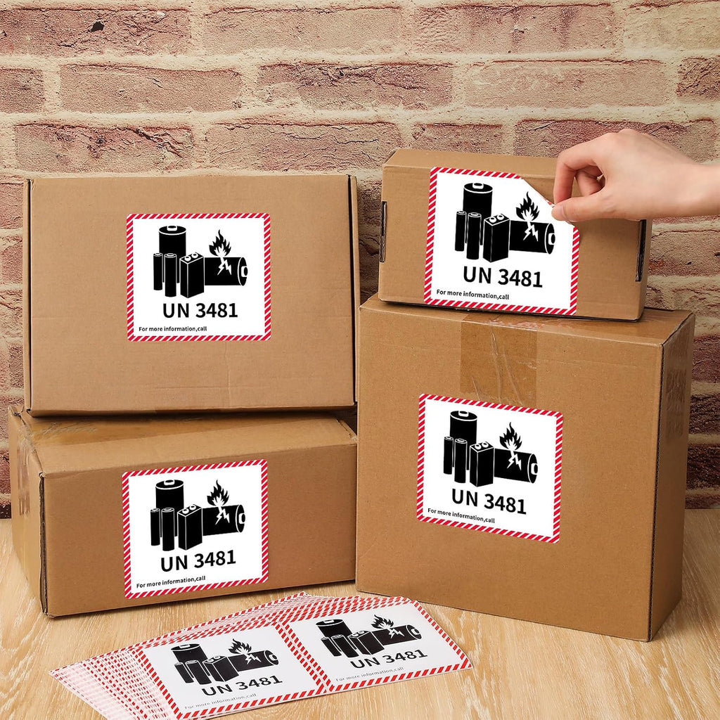 150 Pcs UN3481 Battery Labels Lithium Caution 4.7" X 4.3" | Lithium Ion Transport Caution Labels, Strong Adhesive for Shipping Packages, Fragile Warning Safety Stickers