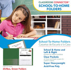 C-Line Classroom Connector School-to-Home Folders, Green, 25 per Box (32003)