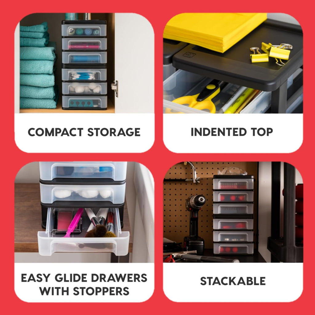 iris usa 2-pack, 3-drawer medium plastic stacking desktop, side view