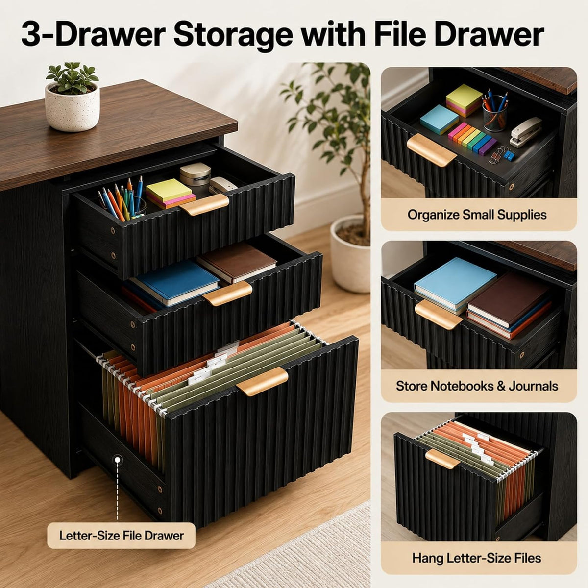 NORTHSKY 61" L Shaped Desk with Arched Bookshelf Hutch, Black Corner Com...