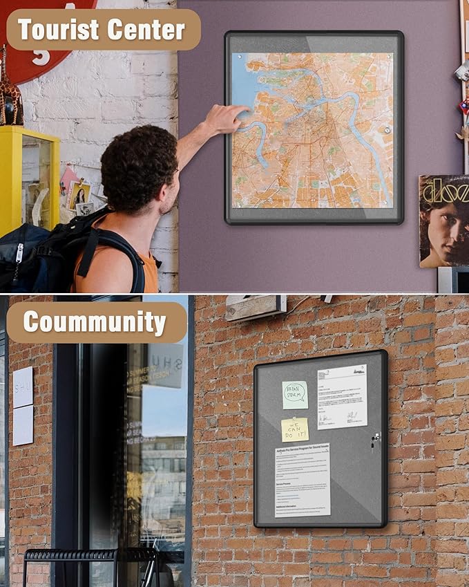 Mifuro 28"x26" Enclosed Bulletin Board, Lockable Weather-Resistant Aluminum - Image 8