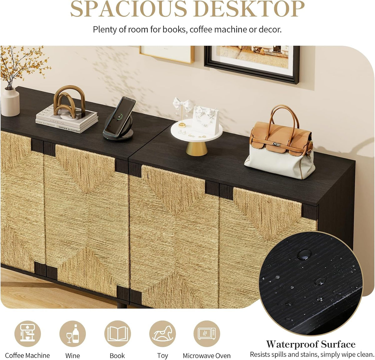 2-Pack 31.5" Sideboard Cabinet for TV - Boho TV Stand with Storage, Smal...