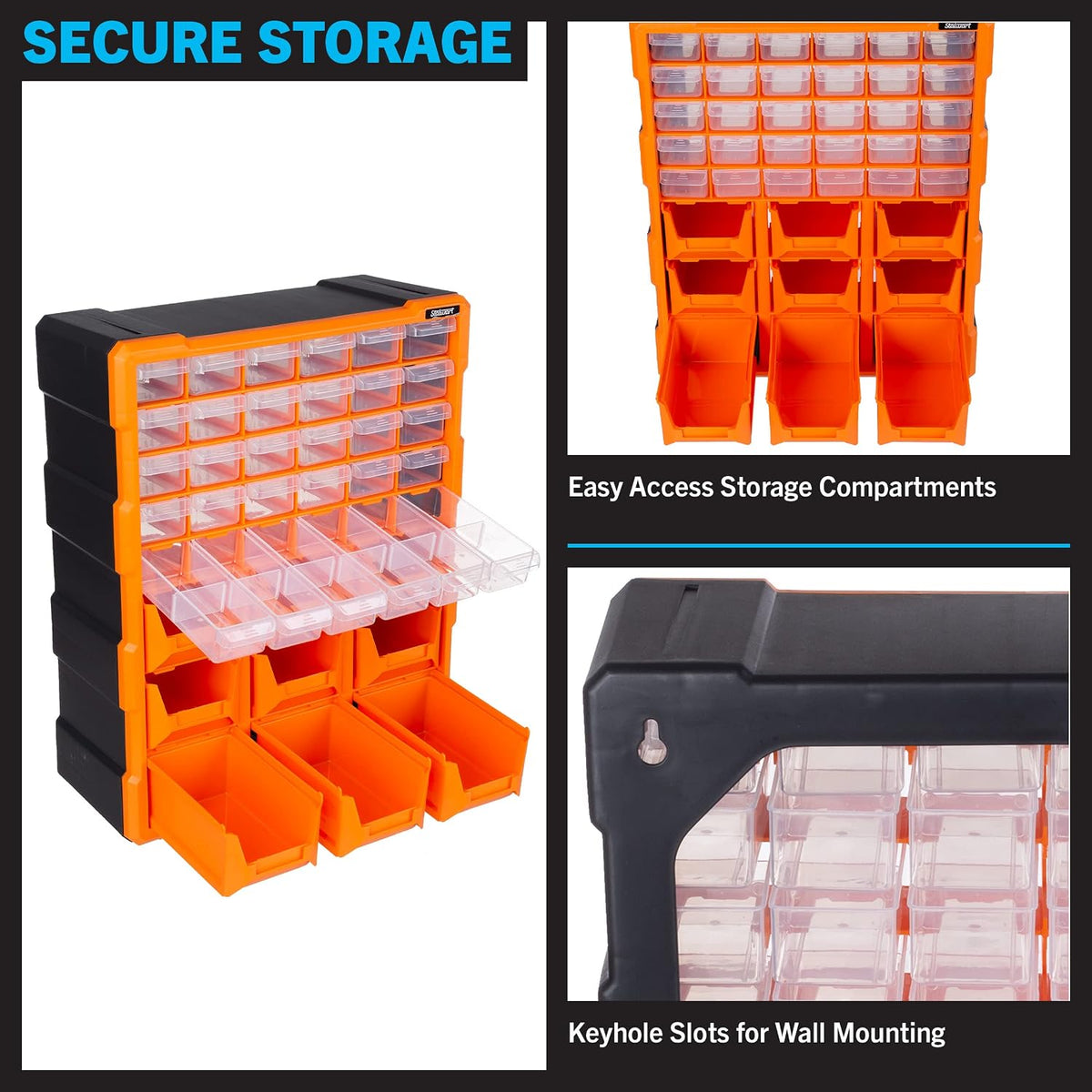 Stalwart Plastic Storage Drawers - 39-Drawer Screw Organizer, Black
