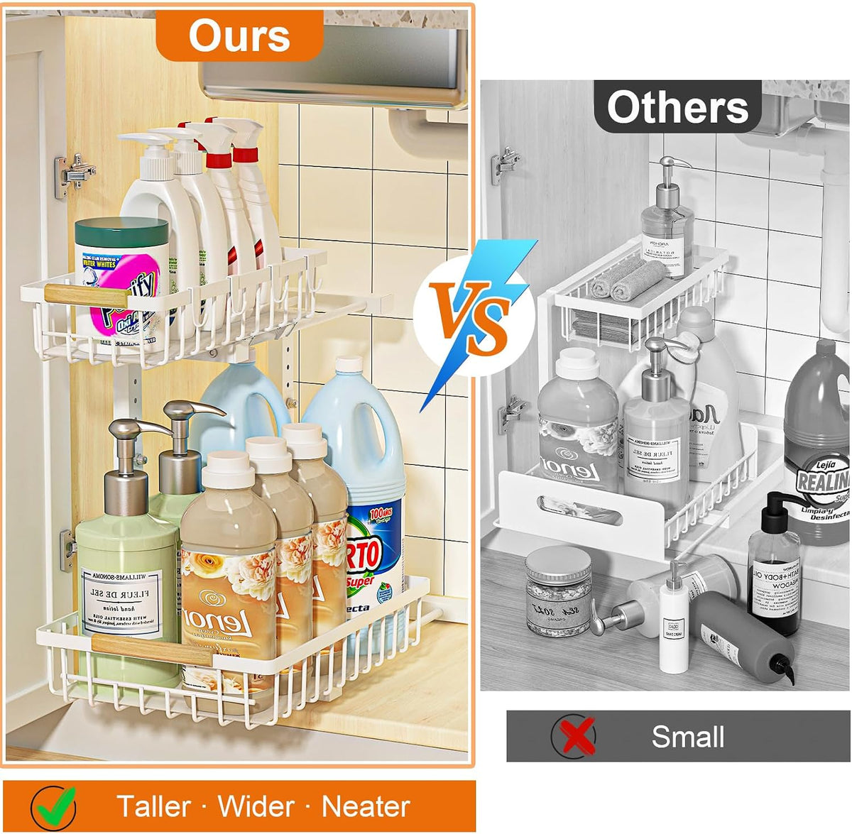 REALINN Under Sink Organizer, Height Adjustable Under Sink Organizers and Sto...