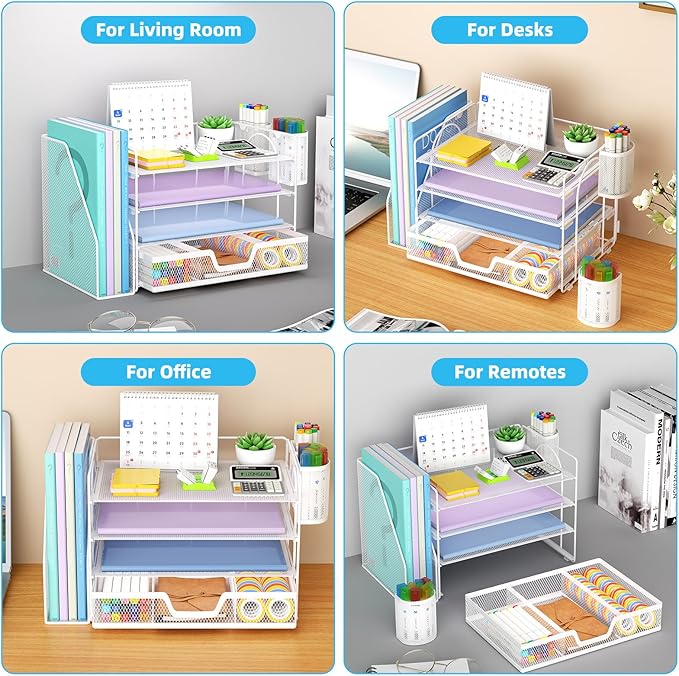 Marbrasse Desk Organizer and Accessories，4-Tier Paper Letter Tray Organizer - Image 6