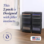 HOMZ 2-Pack Drawer Tower, 4-Tier Clear Plastic Storage Organizer Cart, and - Image 3