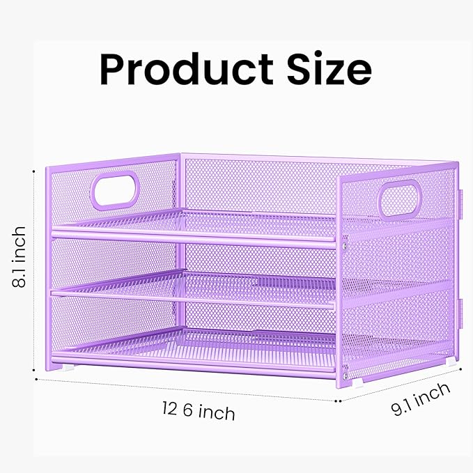 Subekyu 2-Pack 3-Tier Purple Metal Mesh Desk Paper Letter Tray & File Sorter - Image 5
