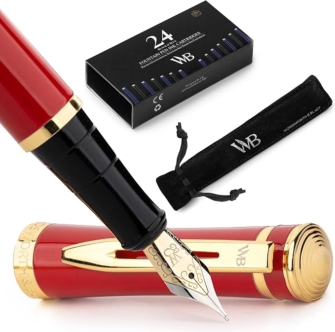 Wordsworth & Black Fountain Pen Set, 18K Gilded Medium Nib, Includes 24 Pack by WordsworthBlack