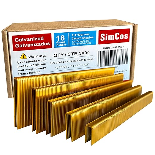 SimCos 18 Gauge 1/4" Narrow Crown Staples, Galvanized Assorted Sizes by SimCos