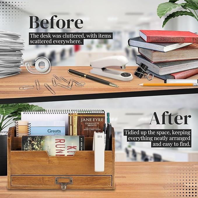 Flexzion 3 Tier Wooden Desk Organizer - Image 5