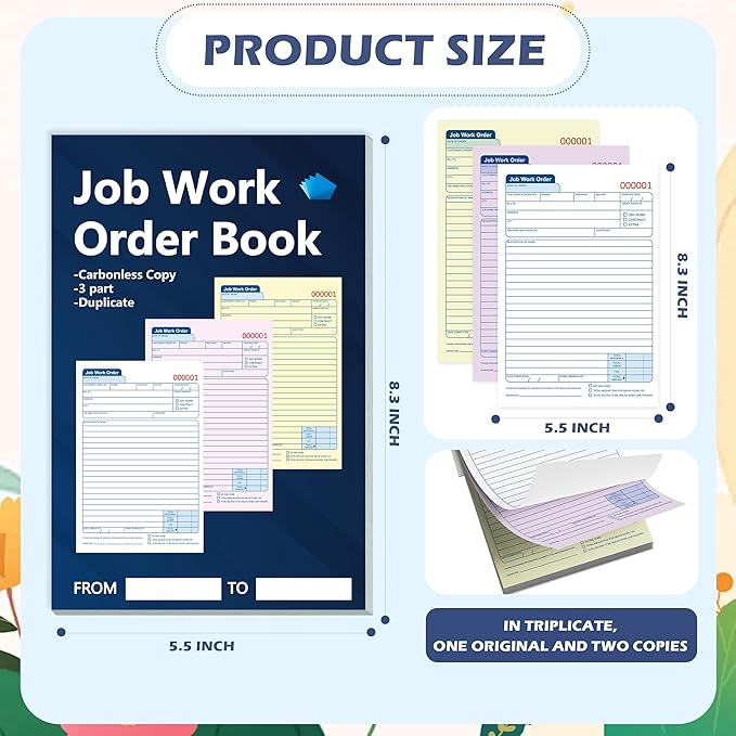 50 Sets Job Work Order Form Book 3 Part Carbonless Work Order Invoice Book 5.5 - Image 2