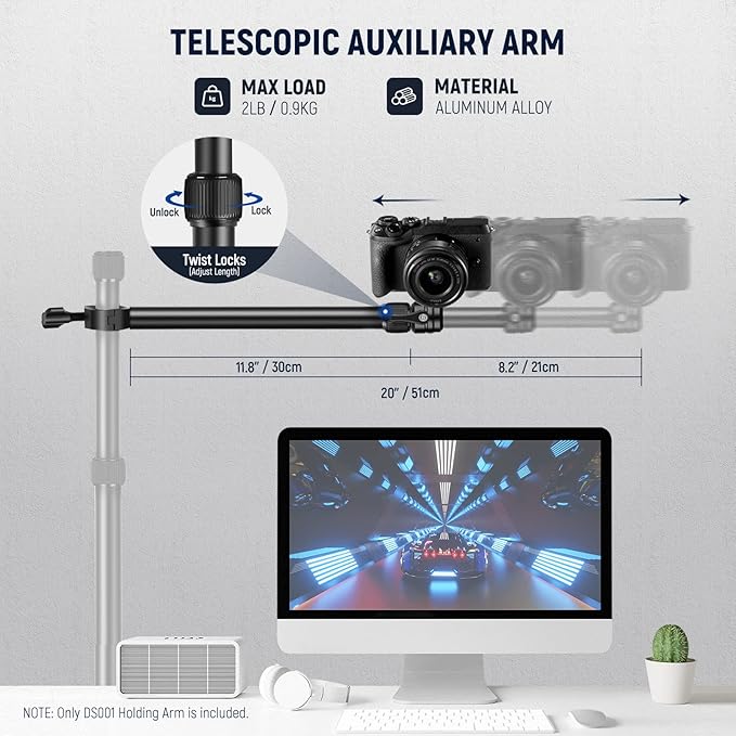 NEEWER DS001 Table Overhead Camera Mount Arm 11.8-20 inches/30-51 cm Telescopic - Image 2