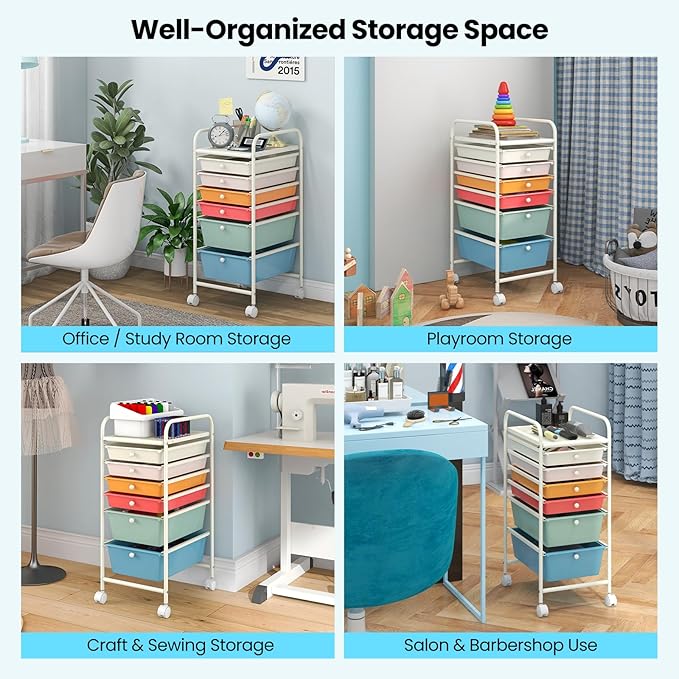 Giantex 6 Storage Drawer Cart Rolling Organizer Cart - Image 7