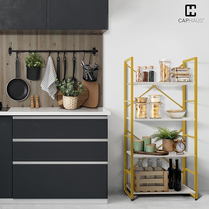 CAPHAUS 4 Tier Bookshelf, Bookcase Shelf Storage Organizer, Living Room - Image 4