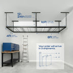 monsterrax 2-pack 4x8 overhead garage storage rack, gray shown in use
