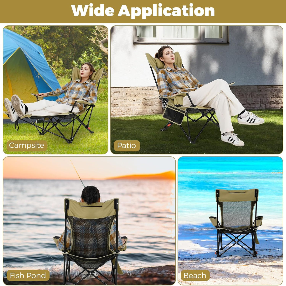 Goplus Camping Lounge Chair w/Detachable Footrest, Folding Beach Chair w/4-po...