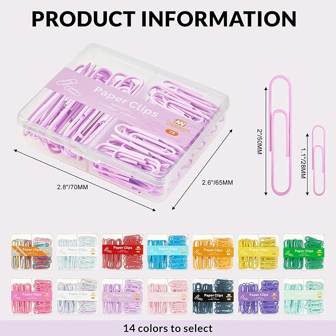 NEEWAY Colorful Paper Clips Assorted Sizes, Small and Large Paperclips - Image 2
