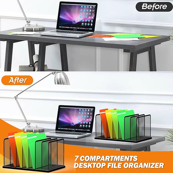 Kuntine.B Desk File Organizer 7 Upright Mesh Desktop Organizer File Sorter - Image 3