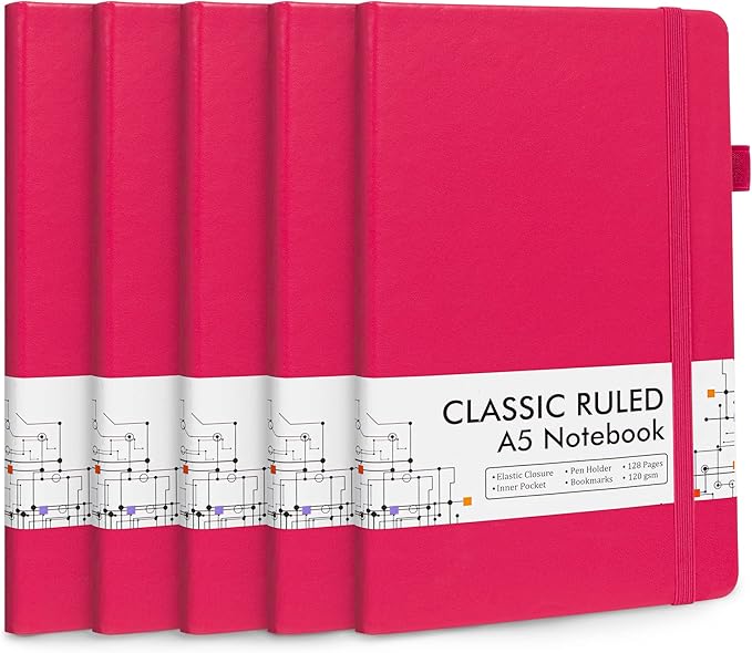 feela 5 Pack Notebooks Journals Bulk, Hardcover Notebook Classic Ruled Lined by feela