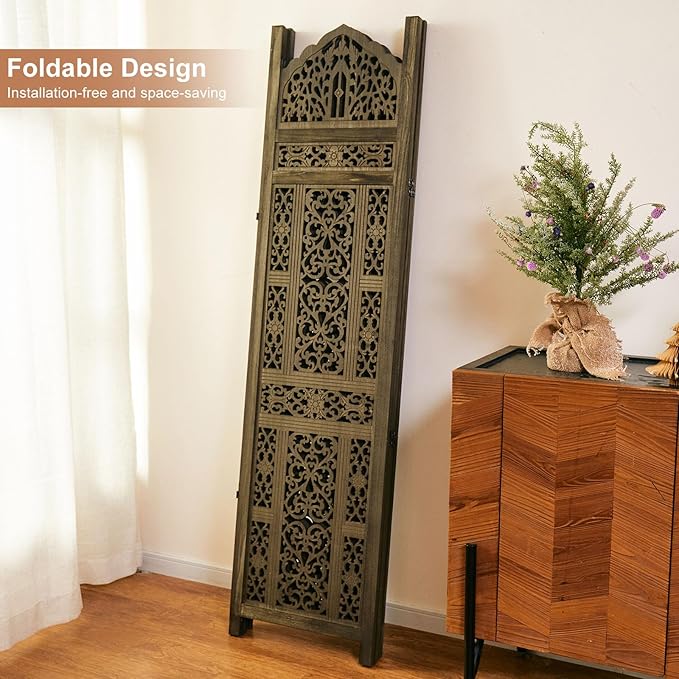 5.75Ft Room Divider Wood Screen, 33Lbs Durable Antiqued Style MDF Carved - Image 7