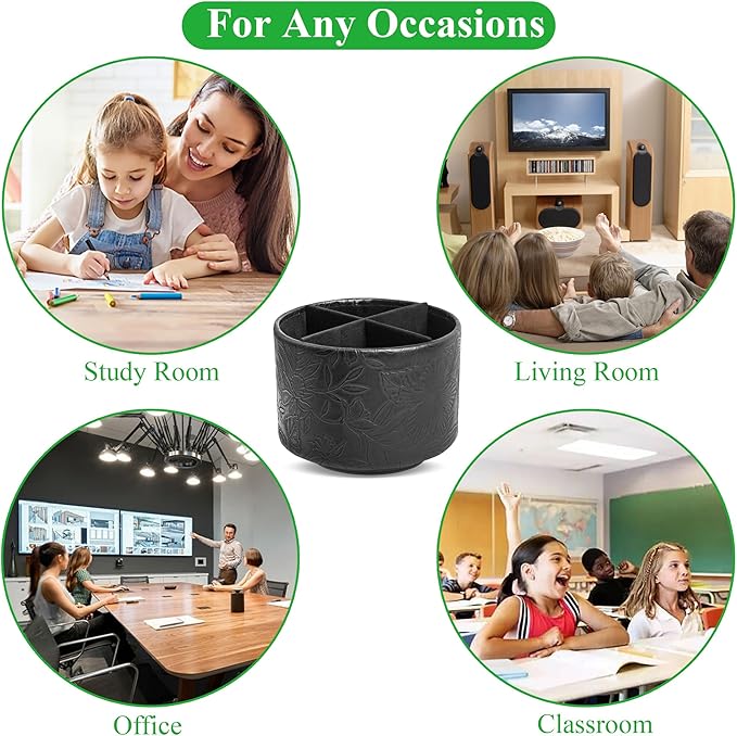 Hennaja Round Leather Art Supply Organizer, Remote Control Holder, 360 Degree - Image 8