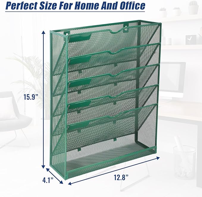 EASEPRES 6 Tier Desk File Organizer, Mesh Hanging Wall Mount Document - Image 2